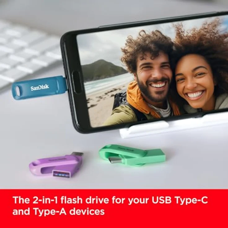 SanDisk Ultra Dual Drive Go, 1000 GB USB-Stick mit USB-C und USB-A, drehbares Design, türkise Farbe – Bild 3