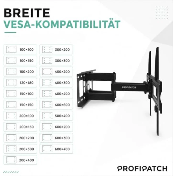 ProfiPatch TV Halterung 37-75 Zoll, schwenkbar & neigbar bis 45kg, mit integriertem Kabelmanagement, schwarz – Bild 3