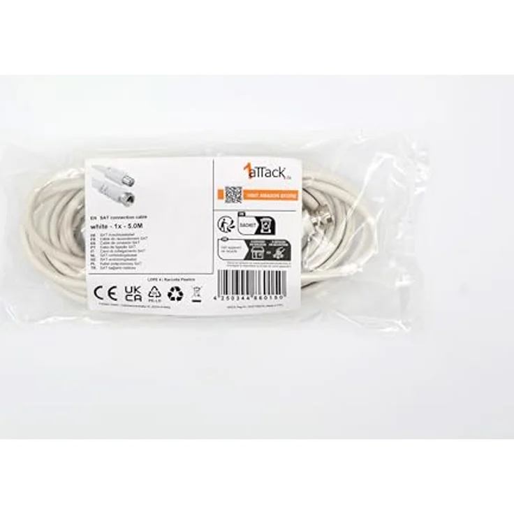1aTTack Koaxial/SAT Anschluss-Kabel (F-Stecker auf Koaxialstecker, 5m) weiß – Bild 2