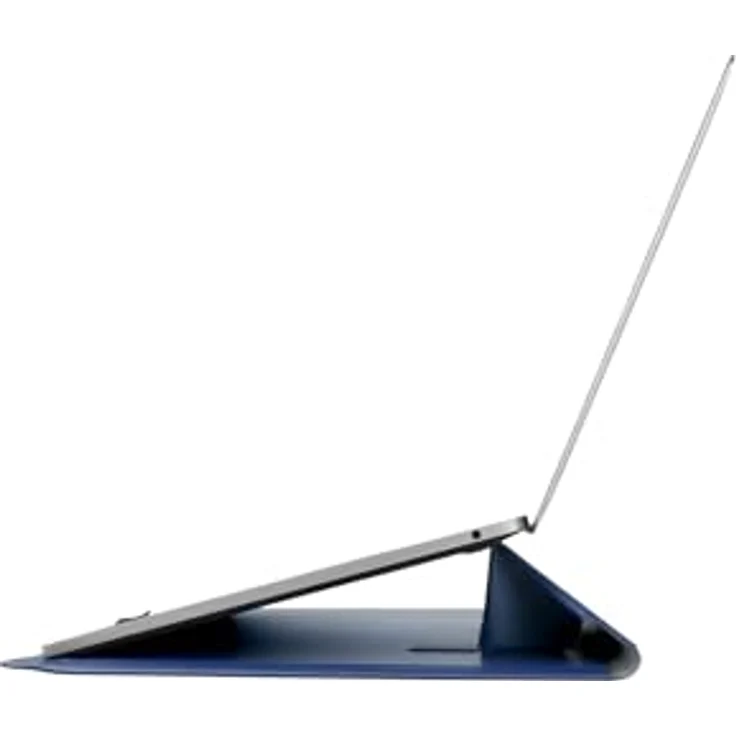UNIQ Oslo Sleeve und Laptop-Ständer, ergonomischer 25º-Winkel, spritzwassergeschütztes Kunstleder, für Laptops bis 14 Zoll, Blau – Bild 3