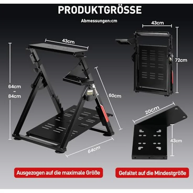 GTPLAYER Lenkradständer für Lenkrad Gaming Wheel Stand Racing Lenkradständer mit V1 V2 Schalthebelhalterung Neigungsverstellbares Gestell PS4 Xbox PC, Pro-Edition, Stabiler Lenkradhalter mit verstellbarer Höhe und 5 Winkelpositionen – Bild 3
