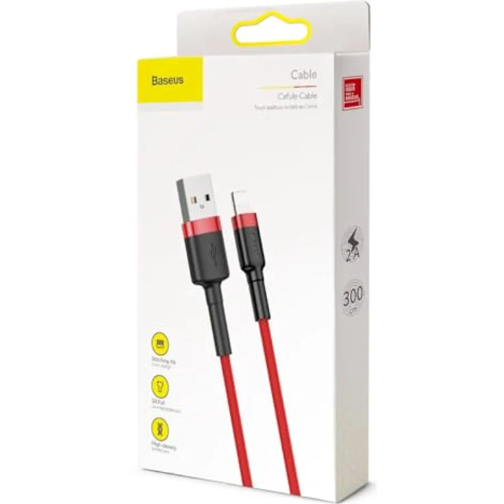 Baseus Cafule USB/Lightning Kabel, Nylon geflochten, QC3.0 1,5A, rot, 3M – Bild 7