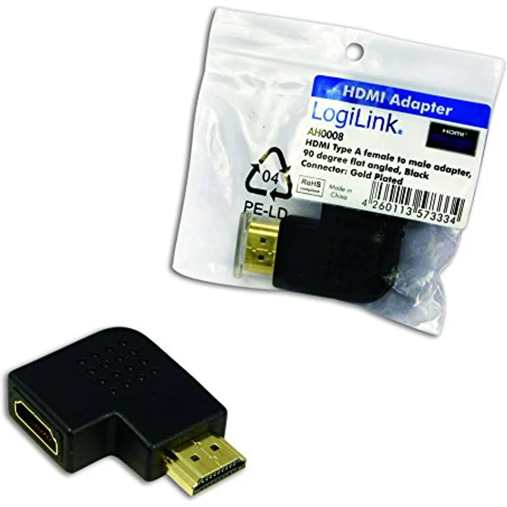 LogiLink AH0008 HDMI High Speed Adapter, 90° flach gewinkelt, vergoldete Kontakte, Stecker auf Buchse, schwarz – Bild 3
