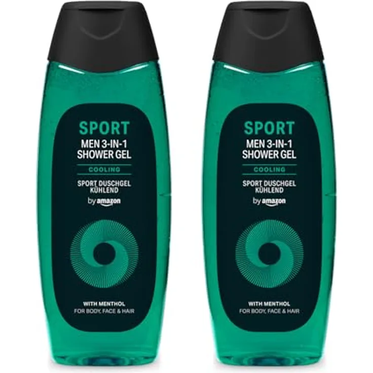 by Amazon Sport 3in1 Duschgel für Herren, 2 x 500 ml, mit Menthol für 24 Stunden Frische, dermatologisch getestet