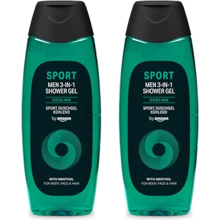 by Amazon Sport 3in1 Duschgel für Herren, 2 x 500 ml, mit Menthol für 24 Stunden Frische, dermatologisch getestet – Bild 1