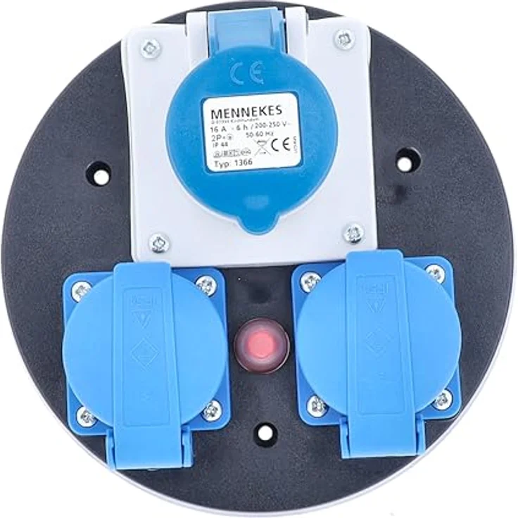 As - Schwabe Kabelrolle, 2 Einbausteckdosen und 1 CEE Steckdose mit Klappdeckel, IP44, blau – Bild 1