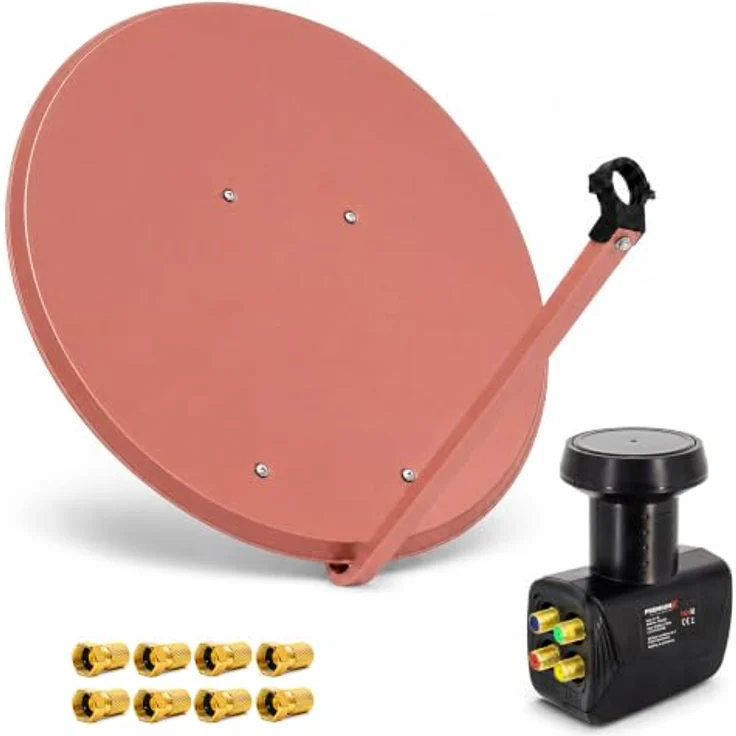 PremiumX Satelliten-Komplettanlage PXA100, 100cm Satellitenschüssel Aluminium in Rot, Quad LNB, SAT für bis zu 4 Teilnehmer, hoher Empfangsqualität 8K/4K/UHD – Bild 1