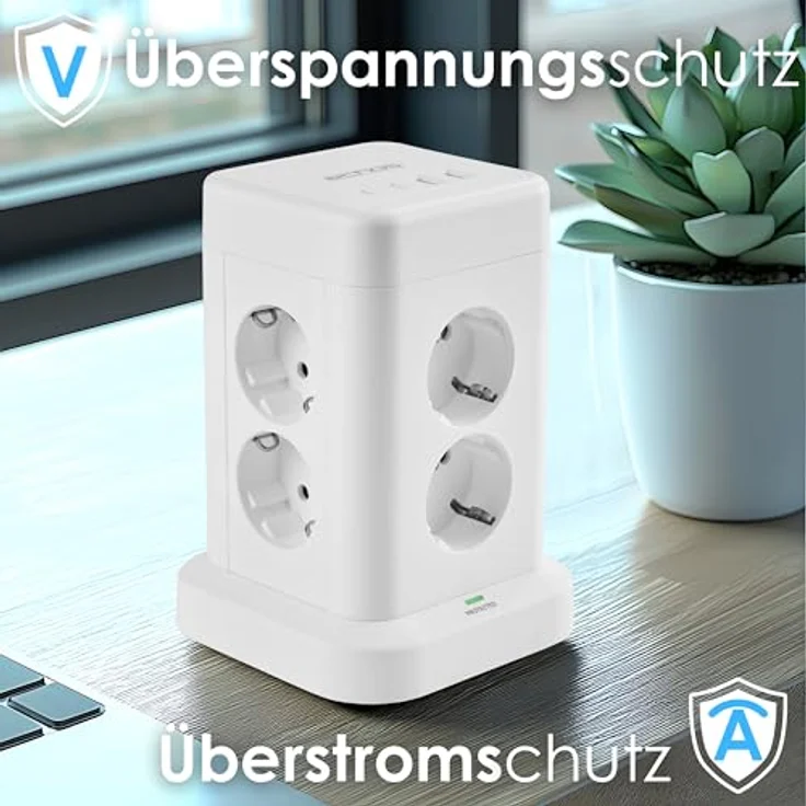 Echos 12-in-1 Steckdosenturm mit 3M Kabel, 8-fach Mehrfachsteckdose mit 2 USB-A und 2 USB-C Anschlüssen, integrierter Schalter, Überspannungsschutz, kompakt und platzsparend – Bild 2
