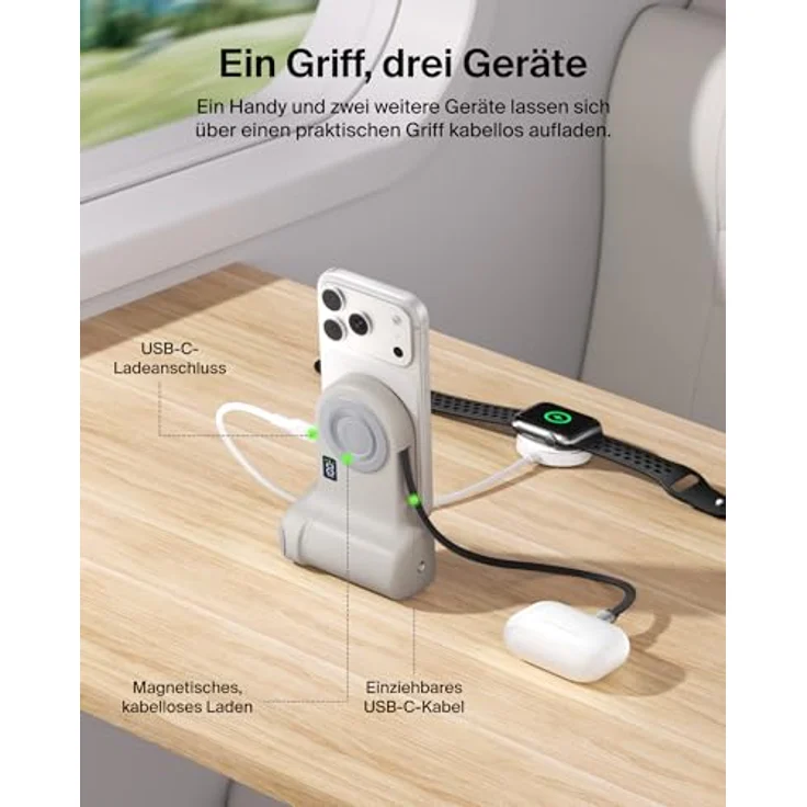 Belkin Stage PowerGrip, Magnetischer Kameragriff mit 9300mAh Powerbank, Bluetooth, Stativaufsatz und einziehbarem USB-C-Kabel, Handyladegerät für iPhone und Pixel – Bild 5