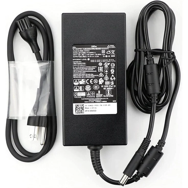 Dell AC Adapter DA180PM170, 180W Notebook Netzteil mit 19.5V und C6-Netzkabel, 9,23A Ausgangsstrom