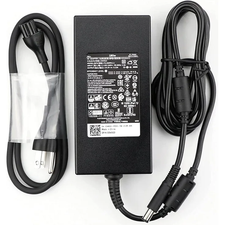 Dell AC Adapter DA180PM170, 180W Notebook Netzteil mit 19.5V und C6-Netzkabel, 9,23A Ausgangsstrom