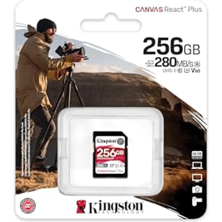 Kingston Canvas React Plus V60 SD 256GB SDXC UHS-II 280R/150W U3 V60 for Full HD/4K – Bild 3