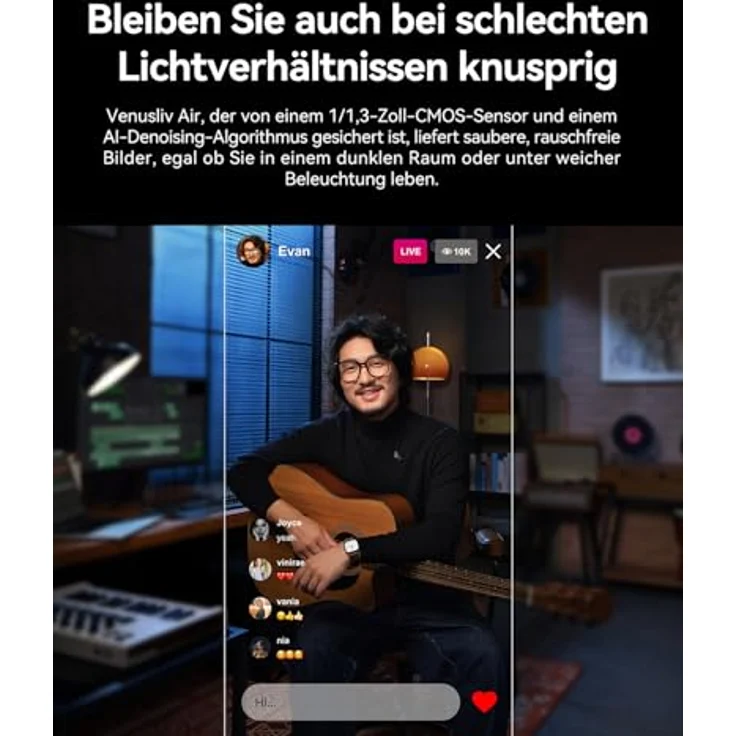 Hollyland VenusLiv Air Livestreaming-Kamera, 4K30p UVC/HDMI-Ausgang, KI-Optimierung, Greenscreen, Hautverfeinerung, Farbkorrektur für 24/7-Streaming – Bild 4