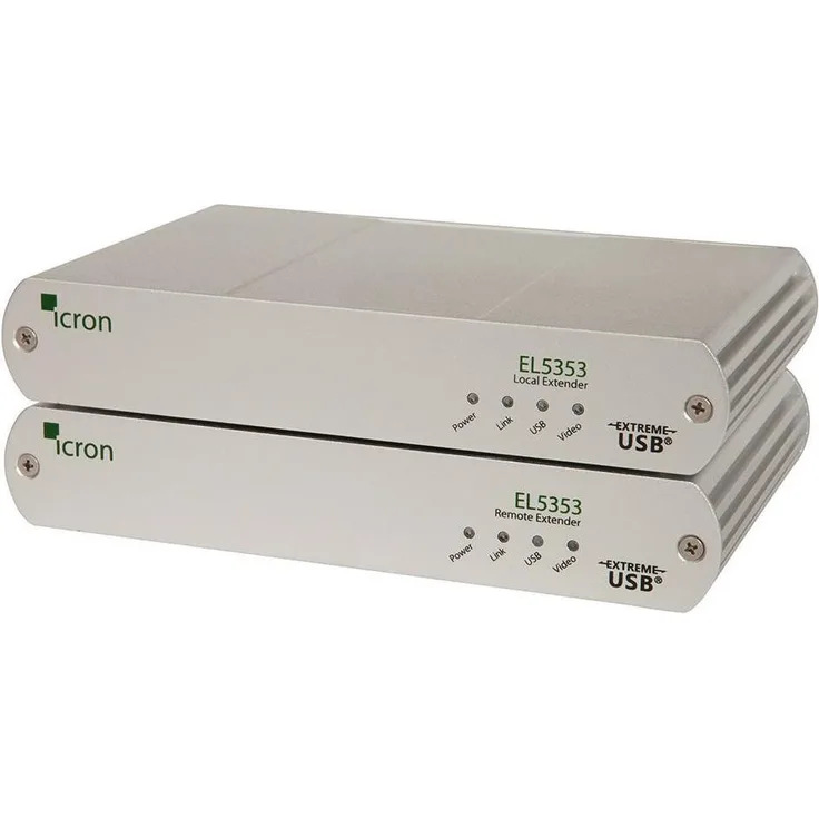 Icron EL5353, KVM Switch, unkomprimiertes DVI-HD-Video und USB 2.0 Extender über CAT 5e bis 100m, grau