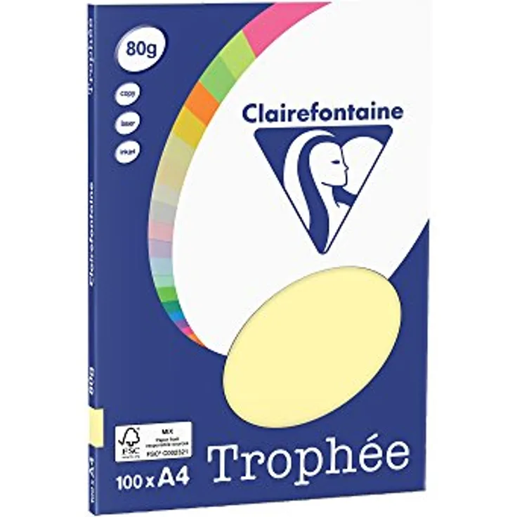 Clairefontaine 4107C - Ries Druckerpapier Clairalfa PPP, DIN A4, 80g, 100 Blatt, Gelb, Premium Qualität, verantwortungsbewusst hergestellt