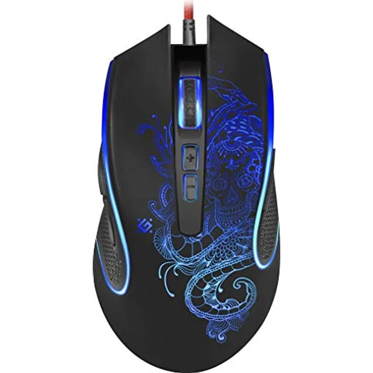 Defender Venom GM-640L Gaming-Maus, Makros-Editor, DPI-Wahlschalter (1200/1600/2400/3200) mit Hintergrundbeleuchtung und Gummibeschichtung