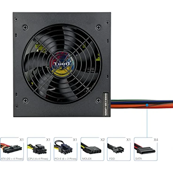 TOOQ TQAPOLO-600SP, 600 W ATX-Netzteil mit aktivem PFC und 140-mm-Lüfter, Schwarz – Bild 3
