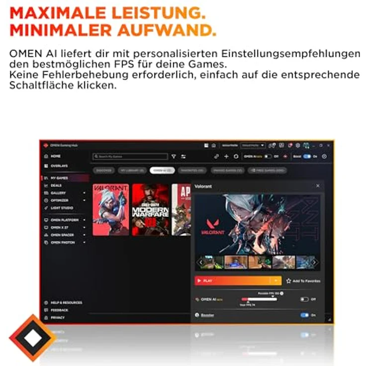 HP OMEN by HP 16L TG03-0154ng, Gaming Desktop-PC mit AMD Ryzen 5 8400F, 16 GB DDR5 RAM, 1 TB SSD, AMD Radeon RX 9060 XT, schwarz – Bild 7