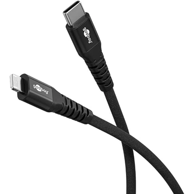 Goobay Lightning auf USB-C Textilkabel, 0,5 m, supersoft mit Metallsteckern – Bild 1