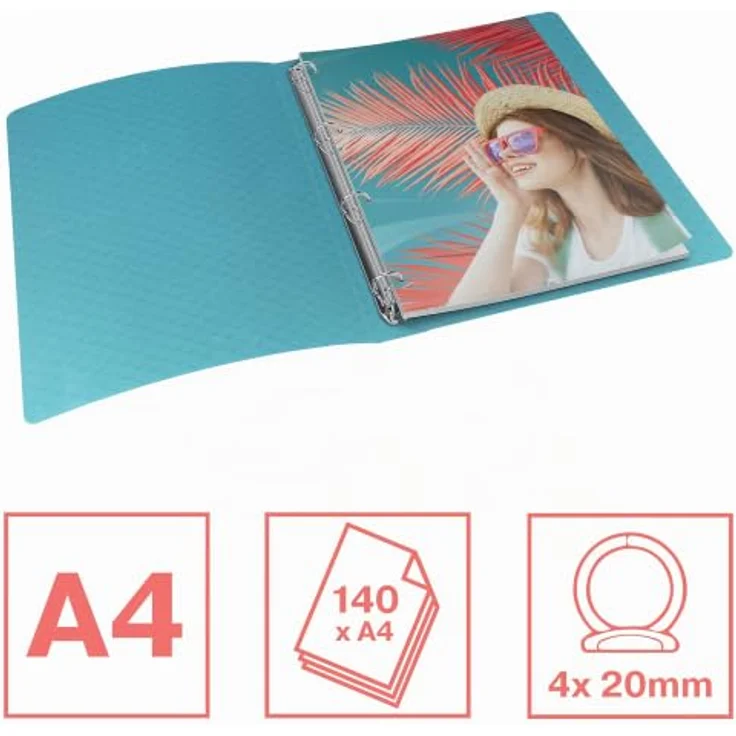 Esselte Colour'Breeze 4-Ring Binder, A4 Ringbuch mit 20 mm Mechanik und 140 Blatt Kapazität, blau – Bild 2