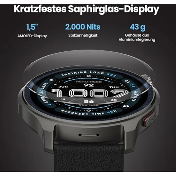 Amazfit Balance 2 Smartwatch 47mm, 1.5'' AMOLED, Sapphire Glass, Dualband-GPS, 21 Tage Akkulaufzeit, 170+ Sportmodi, HYROX & Golfmodus, Herzfrequenz- und Schlaftracking, für Android & iPhone – Bild 3