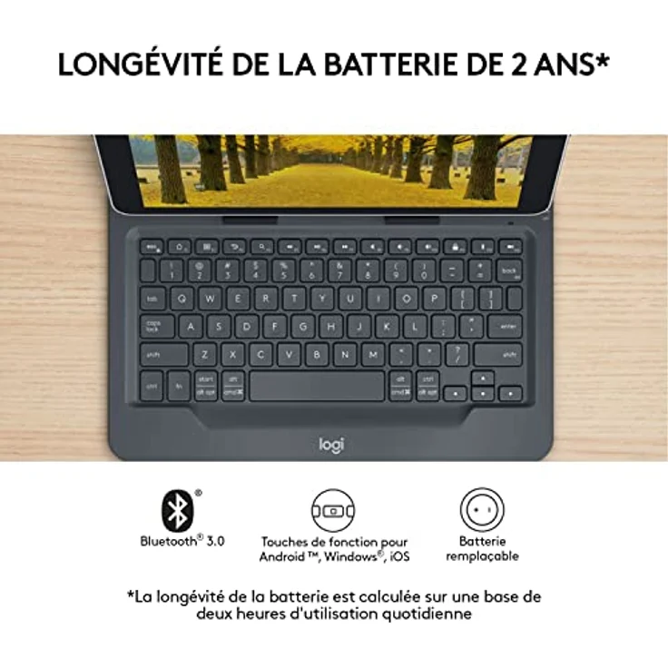 Logitech Universal Folio Tablet-Hülle mit Kabelloser Tastatur, Bluetooth, 2-Jahre Batterielaufzeit, Für 9 Zoll- 10 Zoll Tablets, Apple, Android & Windows-OS, Französisches AZERTY-Layout - schwarz – Bild 4
