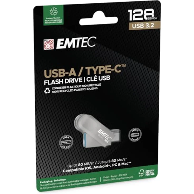 Emtec USB3.2 Typ-C Dual D280, 128 GB USB-Stick, elegant und kompakt, schwarz – Bild 3