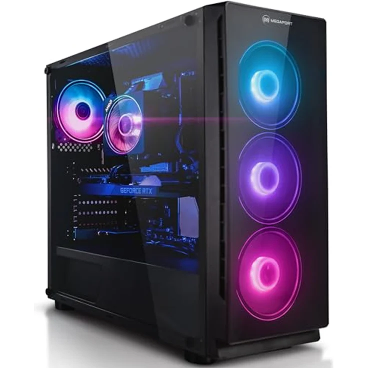 Megaport Gaming PC AMD Ryzen 7 5700X • GeForce RTX4060 8GB • 16GB DDR4 • 1000GB M.2 SSD • Luftkühlung • WLAN • Gamer PC Computer Gaming Rechner, schwarz – Bild 1
