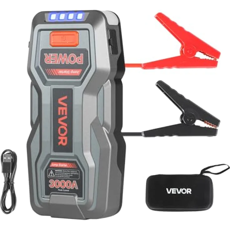 VEVOR Starthilfe Powerbank H18, 3000A Spitzenstrom mit LED-Taschenlampe, für Motoren bis 9L Benzin/7L Diesel, 16000mAh, tragbarer Booster mit Schnellladung und Sicherheitsschutz – Bild 9