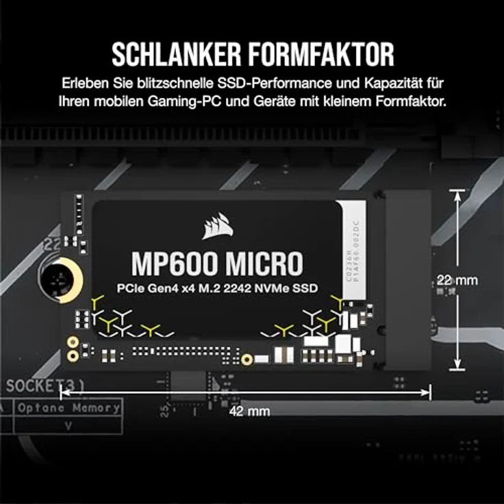 Corsair MP600 Micro 1TB M.2 NVMe PCIe x4 Gen4 2 SSD – M.2 2242 – Bis zu 5.100MB/sec Sequential Read – High-Density 3D TLC NAND – Kompatibel Mit Lenovo Legion Go Und Thin PCIe 4.0 Laptops – Schwarz – Bild 2