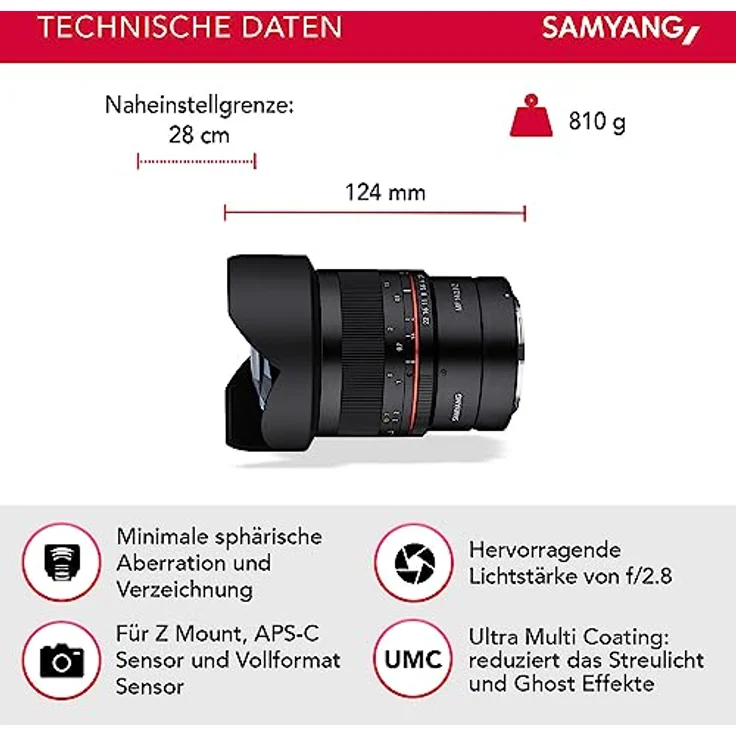 Samyang MF 14mm F2.8 Z Nikon Z - manuelles Ultraweitwinkel Objektiv, 14 mm Festbrennweite für Nikon Z Serie & Nikon F Kameras mit FTZ Adapter, Vollformat, APS-C – Bild 2