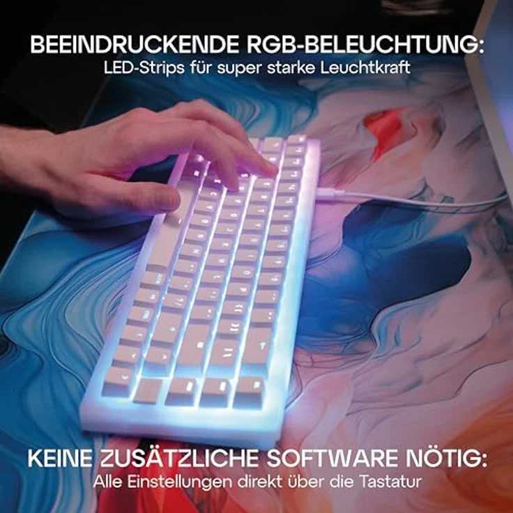 Xtrfy Cherry K5V2 Compact, mechanische Gaming-Tastatur im 65-Prozent-Format, Deutsches Layout (QWERTZ), Hot-Swap-Keyboard, Cherry MX2A RED Switches, Schwarz – Bild 4