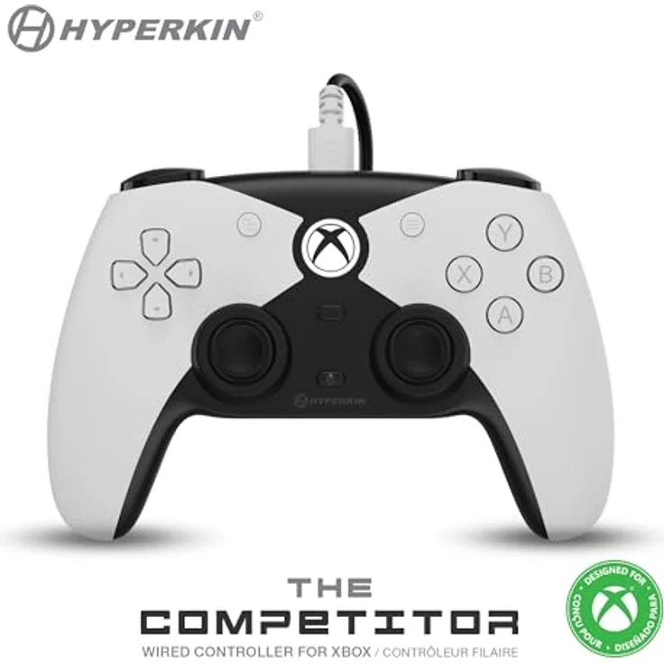 Hyperkin Competitor Wired Controller für Xbox Series X|S, Xbox One, PC – Ergonomisches Design, Hall-Effekt-Joysticks, Impuls-Trigger, präzises Steuerkreuz, Rückseitentasten, weiß – Bild 1