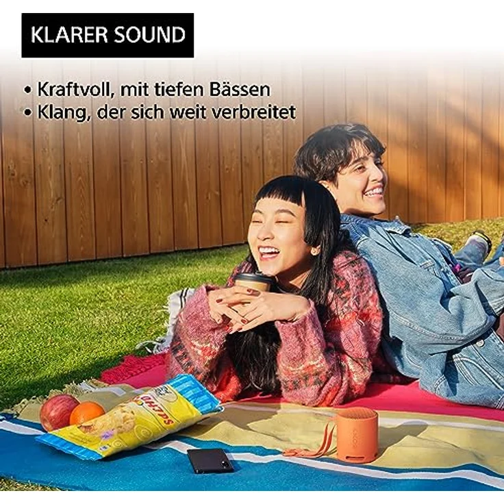Sony SRS-XB100 - Kabelloser Bluetooth-Lautsprecher, tragbar, leicht, kompakt, Outdoor, Reise-Lautsprecher, langlebig, IP67 wasser- und staubdicht, 16 Std Akku, Trageriemen, Freisprechfunktion, Orange – Bild 3