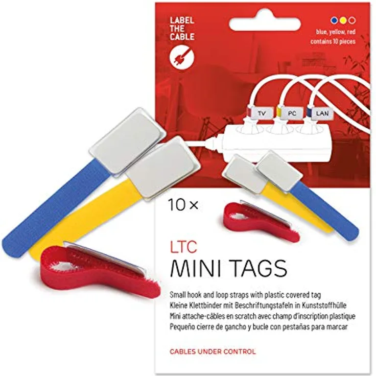 LABEL THE CABLE Kabeletiketten mit Klettverschluss für das Perfekte Kabelmanagement - Kabelbeschriftung für Kabelorganisation - LTC MINI TAGS - 10 Stück - Bunt - LTC 2530