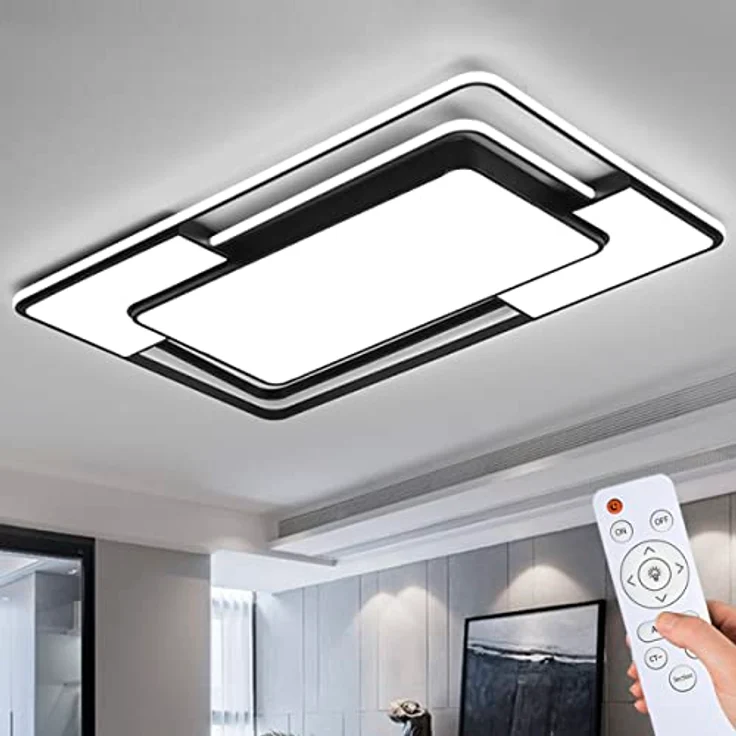 Natsen 150W Deckenlampe LED Deckenleuchte, voll dimmbar mit Fernbedienung, Rechteckige Leuchte für Büro Schlafzimmer Wohnzimmer Arbeitzimmer, Schwarz – Bild 1