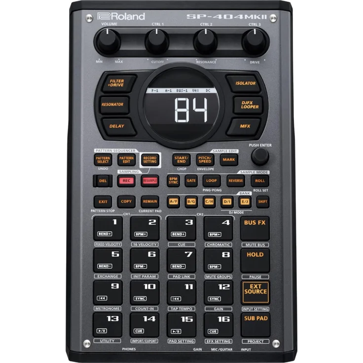 Roland SP-404MKII (Sampler), MIDI Controller, Schwarz mit OLED-Display und anschlagsdynamischen Pads – Bild 1