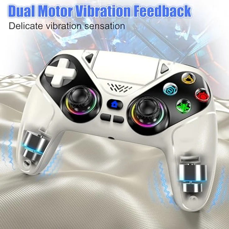 Gamrombo RGB Wireless Controller für PS5/PC/iOS/Android, Bluetooth Gamepad mit Back Paddles, Turbo-Funktion, 6-Achsen Sensor, Dual Vibration, integrierte Lautsprecher - Weiß – Bild 4