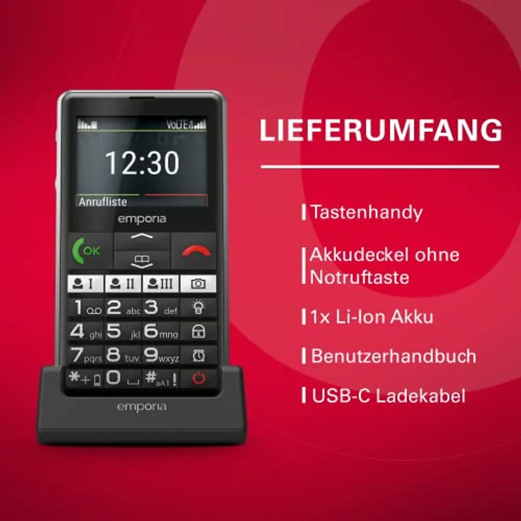 Emporia Pure V76 4G Smartphone, 5,87 cm (2,31 Zoll) Display, 2 MP Kamera, 64 MB Speicher, Schwarz, Versandkostenfrei – Bild 5