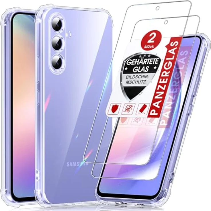 LeYi Samsung Galaxy A54 5G Hülle Transparent, Weich TPU Silikon mit 2 Schutzfolien, Stoßfestes Crystal Clear Cover Case mit Kameraschutz – Bild 1
