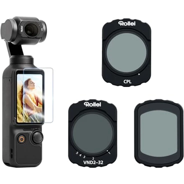 Rollei Magnetisches Filter Set für DJI Osmo Pocket 3, 3 in 1 Filters ND 2-32 + CPL + Black Mist 1/4, optisches Glas mit Nano-Beschichtung, inklusive Displayschutzfolie und Reinigungstuch – Bild 1