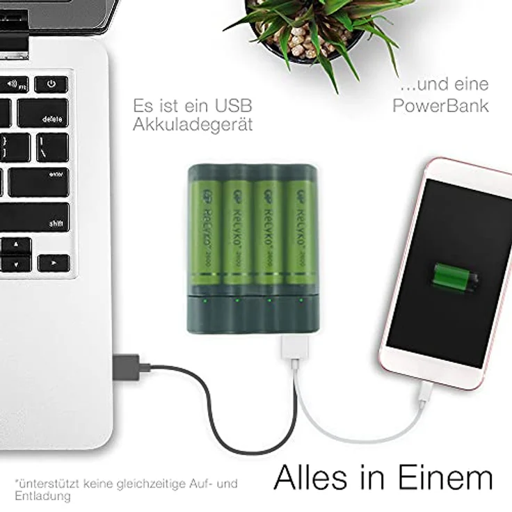 GP Batteries Charge Anyway X411, Portable Powerbank und Rundzellen Akku-Ladegerät NiMH Micro (AAA), Mignon (AA), inkl. 4X Akkus AA – Bild 2