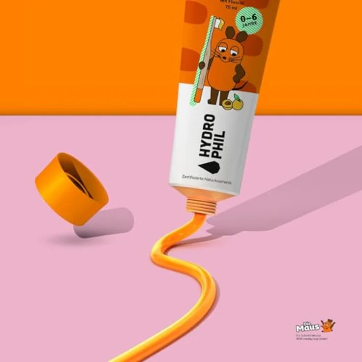 Hydrophil Zahncreme für Kinder - Die Maus, Aprikosen Geschmack, Naturkosmetik, mit Fluorid, für 0-6 Jahre, Made in Germany – Bild 2