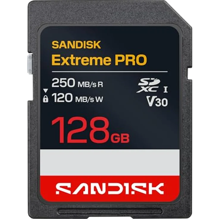 SanDisk Extreme PRO SD UHS-I-Karte 128 GB, bis zu 250 MB/s Lesegeschwindigkeit, 120 MB/s Schreibgeschwindigkeit, 4K-UHD-Video, U3, V30, Memory Zone App – Bild 1