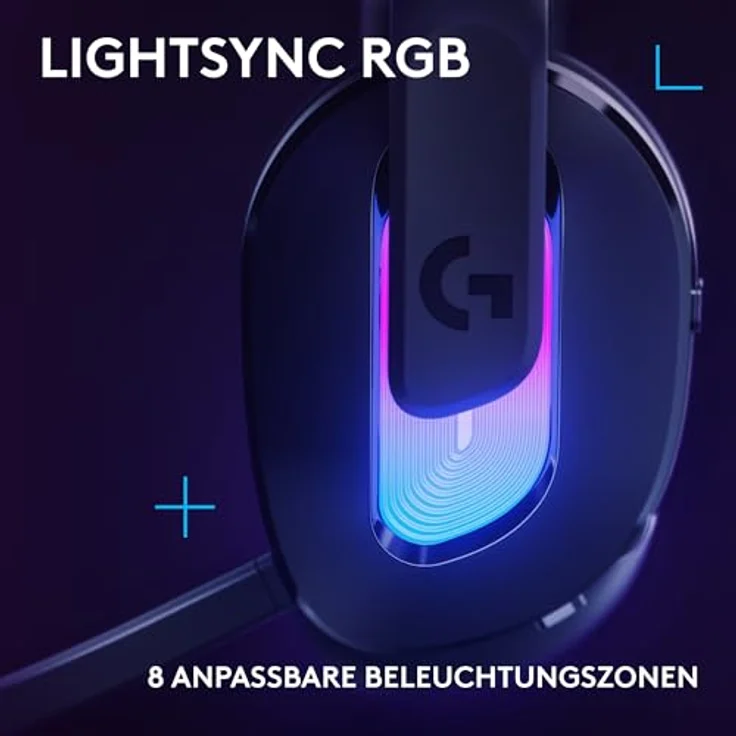 Logitech G G522 LIGHTSPEED, kabelloses Gaming-Headset mit LIGHTSYNC RGB, Mikrofon, 48-kHz-Audio, Tri-Konnektivität, USB-A auf USB-C – Schwarz – Bild 2