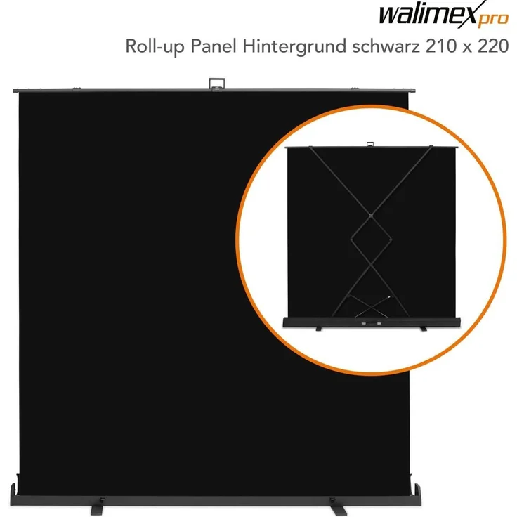Walimex pro Roll-up Panel Hintergrund, Selbst stehend, Schwarz, 210 x 220 cm, pneumatischer Spannmechanismus – Bild 1