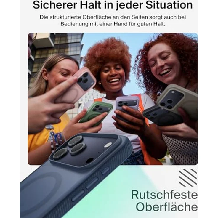 Belkin SheerForce Grip Schutzhülle für iPhone 17 Pro Max, Stoßschutz bis 2m, strukturierte Oberfläche, kabelloses Laden, dklblaue Farbe – Bild 4