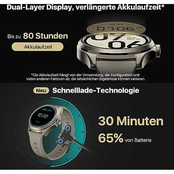 Ticwatch Pro 5 Android Smartwatch für Männer Snapdragon W5+ Gen 1 Wear OS Smartwatch 80 Stunden Lange Akkulaufzeit Gesundheit Fitness Tracking 5ATM Wasserbeständigkeit Kompass Nur Android kompatibel, Sandstone – Bild 4