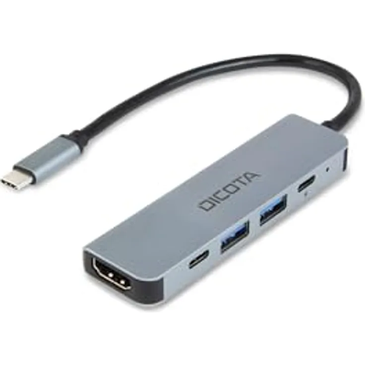 Dicota USB-C 5-in-1 Video Hub, 4K PD 100W, Silber mit nachhaltigem Design