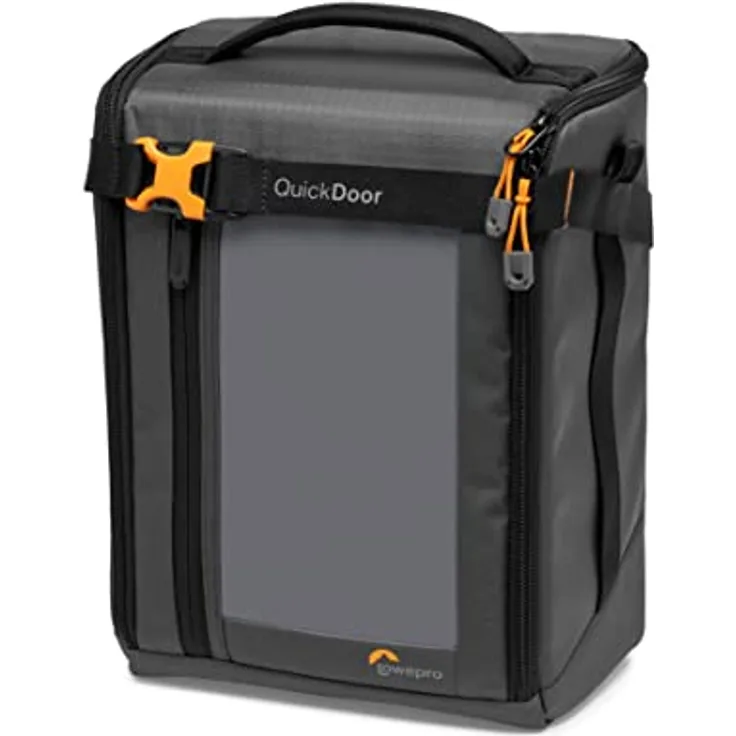 Lowepro GearUp Creator Box Extra-Large II, Spiegellose und DSLR-Kameratasche, Kameratasche mit QuickDoor-Zugang, Hergestellt aus Recyclingmaterial, Orange Gepolsterte Innenfächer, Grau